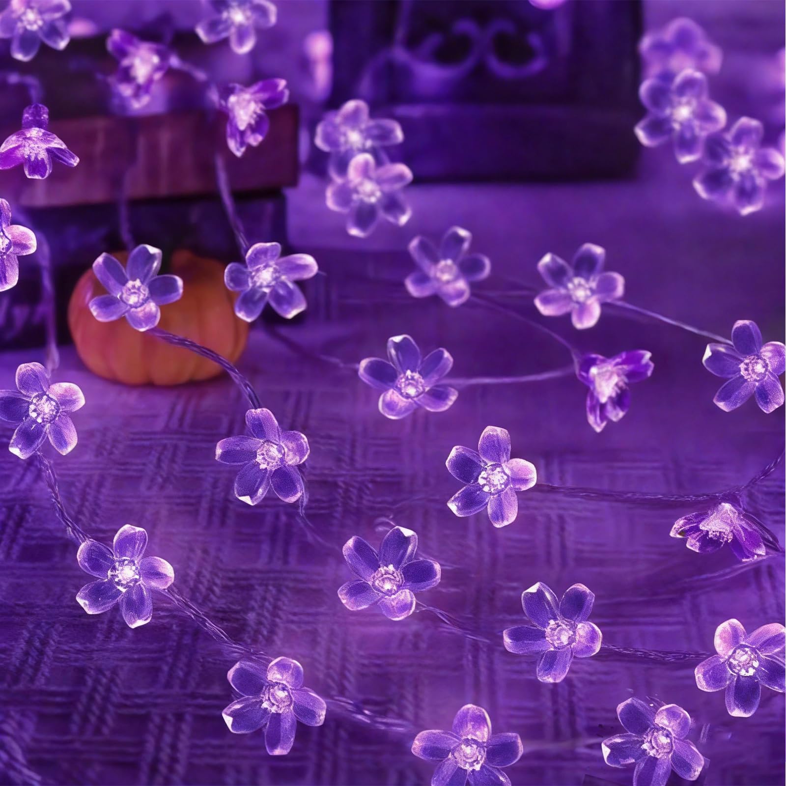 FULLBELL String Lights, Purple Lights Room Decor Flower String Lights 33 Feet 100LED 8 Modes Wedding Party Indoor Outdoor Flower Lights LED Lights for Bedroom Birthday Decorations (Purple)