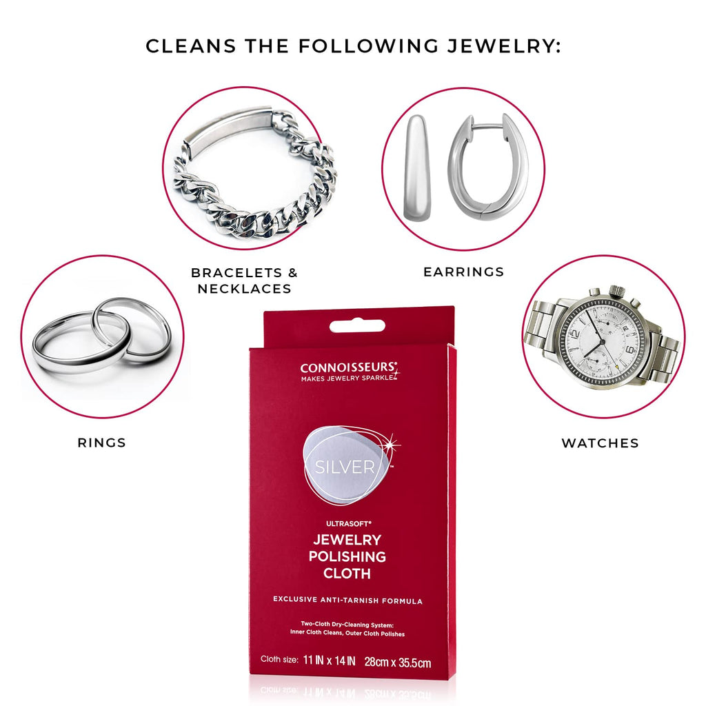 CONNOISSEURS Ultrasoft Gold or Silver Jewelry Polishing Cloth, Clean and Polish Jewelry While Removing Tarnish for a High Shine