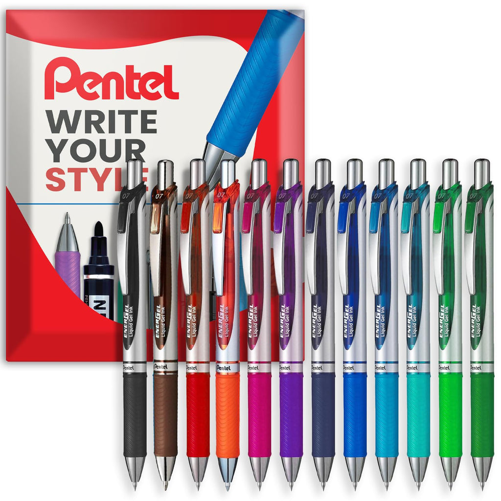Pentel EnerGel XM BL77 - Retractable Liquid Gel Ink Pen - 0.7mm - 54% Recycled - In Pillow Packaging (Mixed Pack of 12)