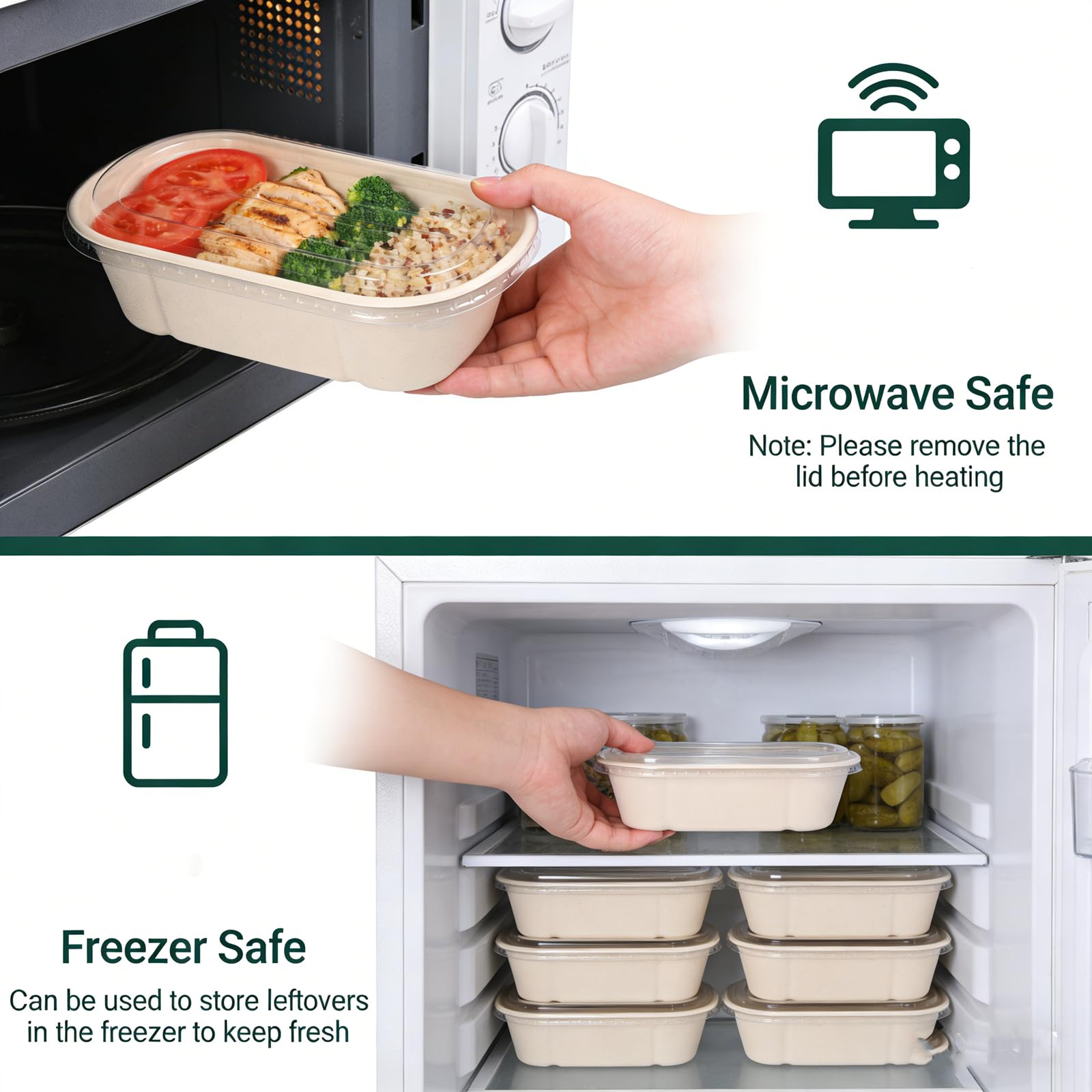 NROZIET 50 Pack Meal Prep Containers with PP Lid, 23oz Disposable Take Out Food Containers, Microwave Safe Cardboard Bagasse To Go Paper Bowls Soup Serving Bowls for Salad, Leftovers