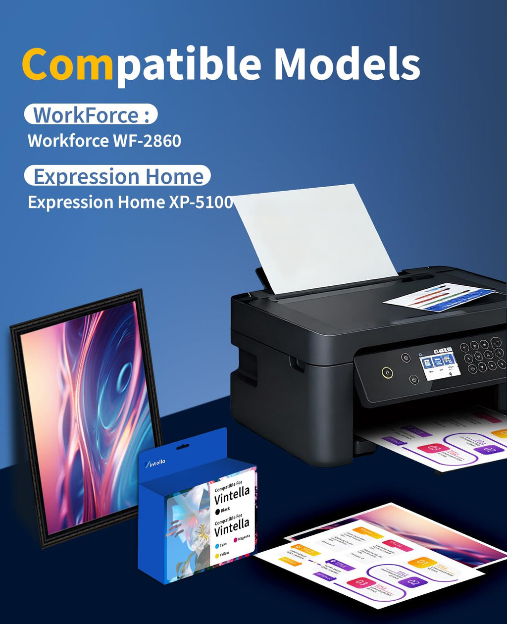 Vintella Remanufactured Ink Cartridge Replacement for Epson 202XL 202 XL T202 T202XL Ink Cartridges Multipack for Expression Home XP-5100 Workforce WF-2860 Printer (5 Pack)