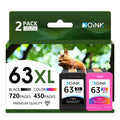 63XL Ink Cartridges Black and Color Combo Pack High Yield Replacement for HP 63XL,Compatible with HP OfficeJet, Envy & DeskJet Printers, OfficeJet 3830 Envy 4520 DeskJet 3630,1Black 1Tri-Color