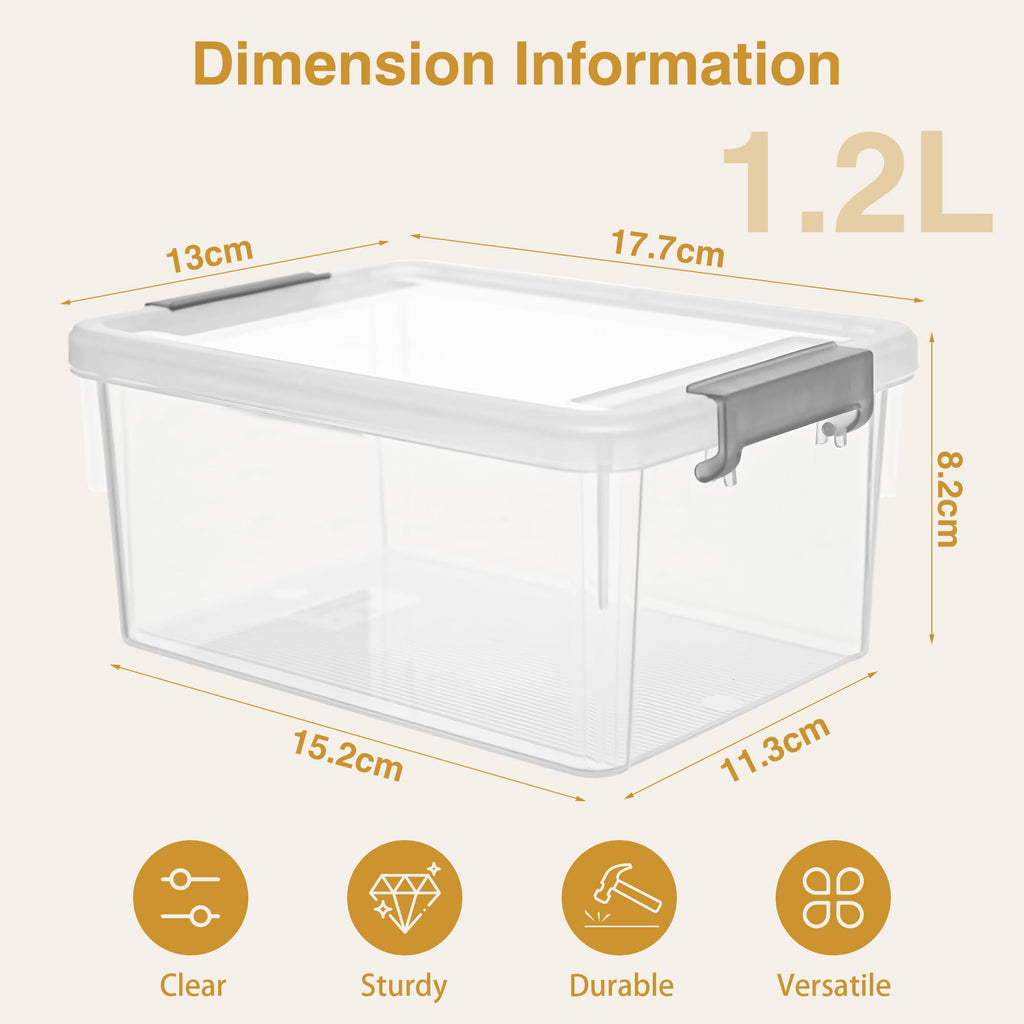 Citylife 1.3 QT 10 Pack Small Storage Bins Plastic Storage Container Stackable Box with Lids for Organizing, Clear White