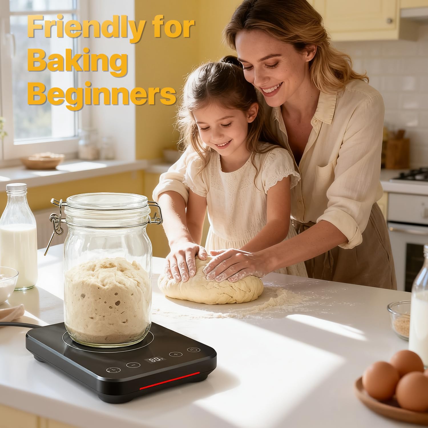 Sourdough Starter Warmer Mat, Professional Sourdough Heating Pad for Home Baking, Sourdough Heater Proofing Mat with Temperature Control, 12H Timer and Memory Function