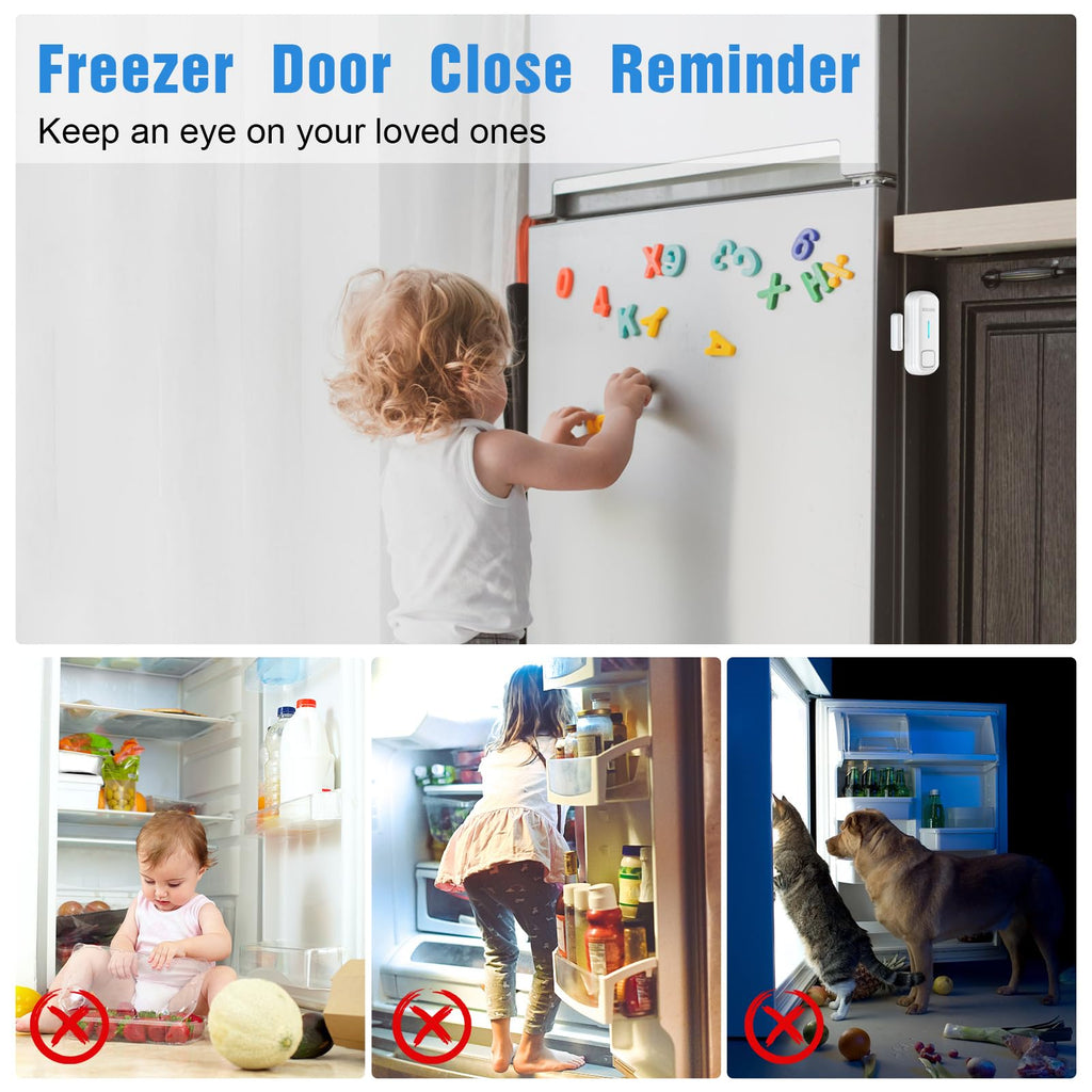 DAYTECH Freezer Door Alarm Freezer Alarm with Delay 60/120/180/240 Seconds Wireless Door Sensor When Left Open Fridge Alert with 0-120dB Adjustable Volume Levels, 1 PC