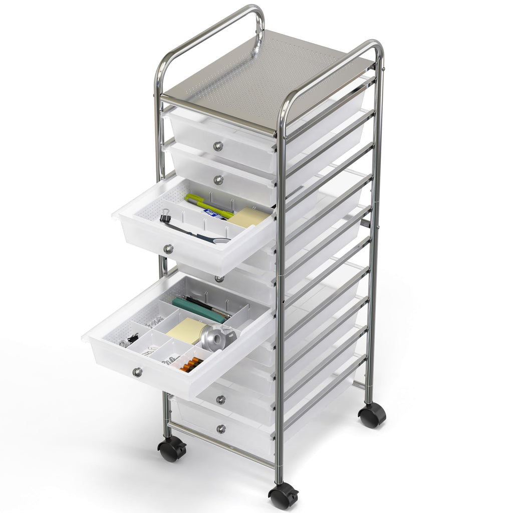 Simple Houseware Drawer Organizer Tray with 9 Adjustable Compartments, White