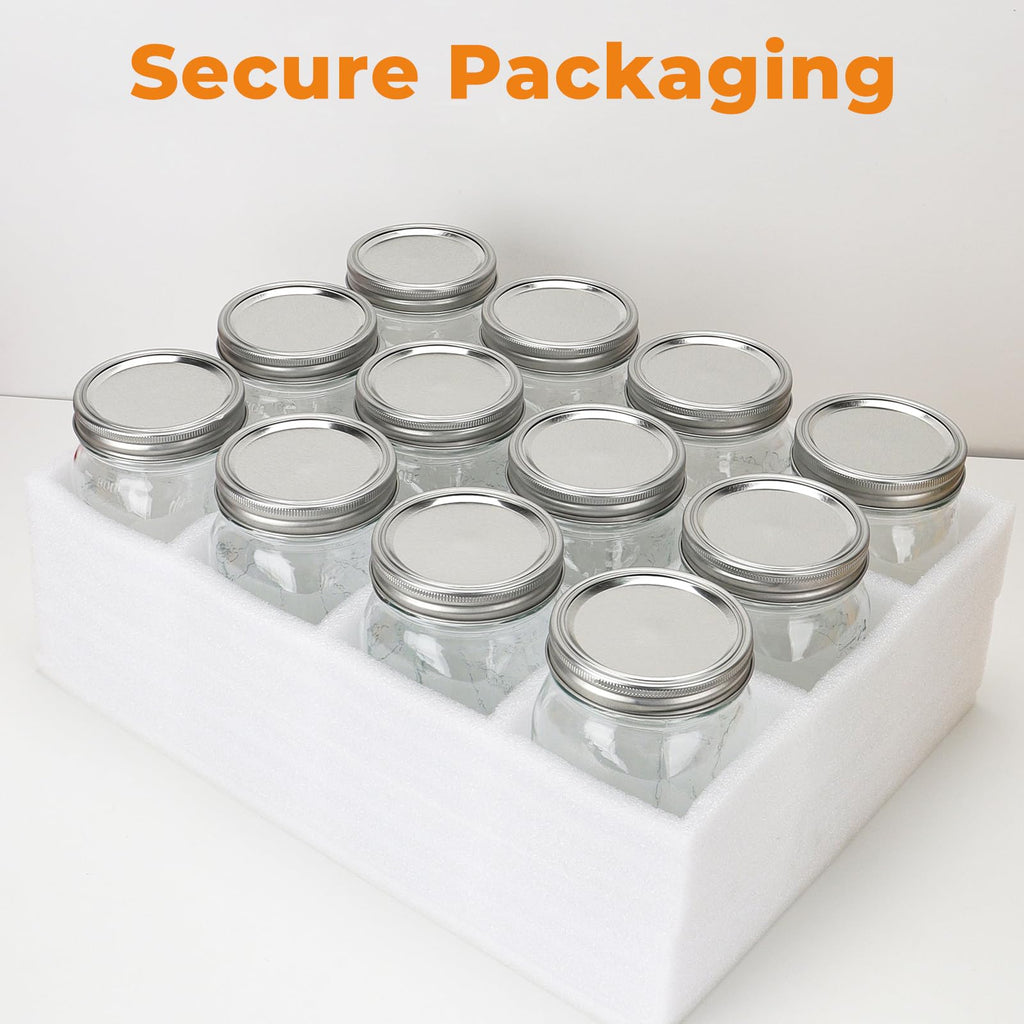 CycleMore 32oz 6 Pack Mason Glass Jars with Black Lids, Clear Regular Mouth Canning Jars for Jelly, Jam, Honey, Wedding Favors, Spices and Herbs