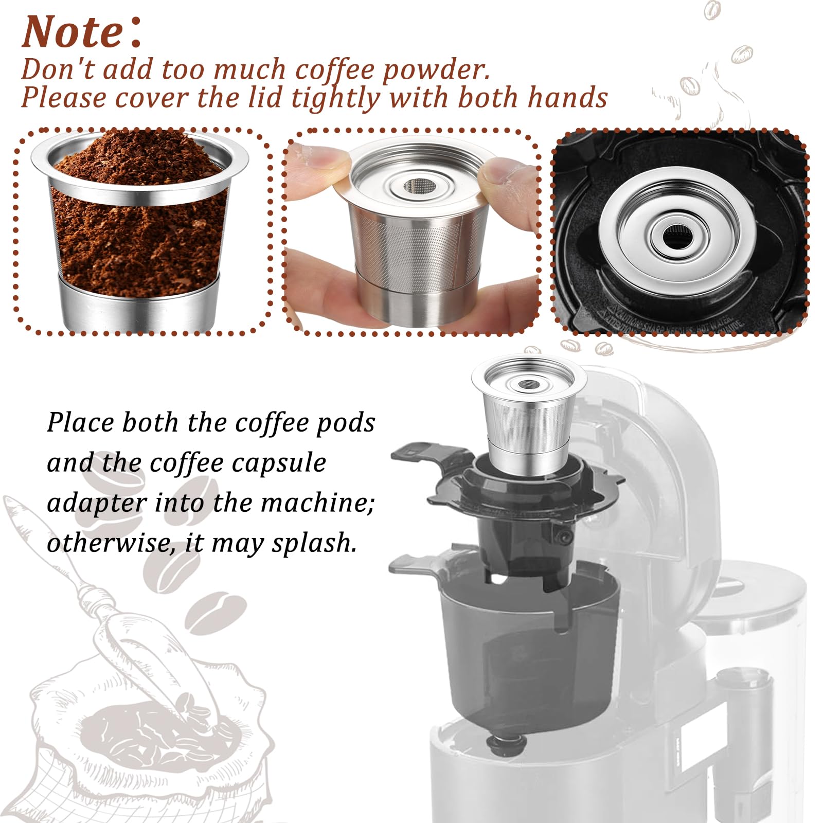 3 Pack Reusable K Cups and Coffee Pods for Ninja Coffee Maker PB051 & CFP101/PB041, 304 Stainless Steel Reusable K Pod Permanent K Cups Filters Compatible with Ninja Coffee Maker,Coffee Accessories