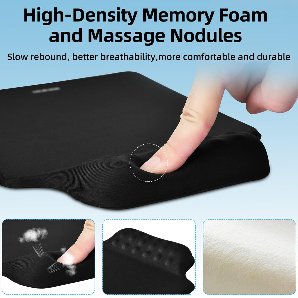 Ergonomic Mousepad with Slow-Rebound Memory Foam Wrist Rest - Ultra Smooth Surface, Non-Slip Base, Desk Essential for Office, Design, Gaming, 24x20.5 cm