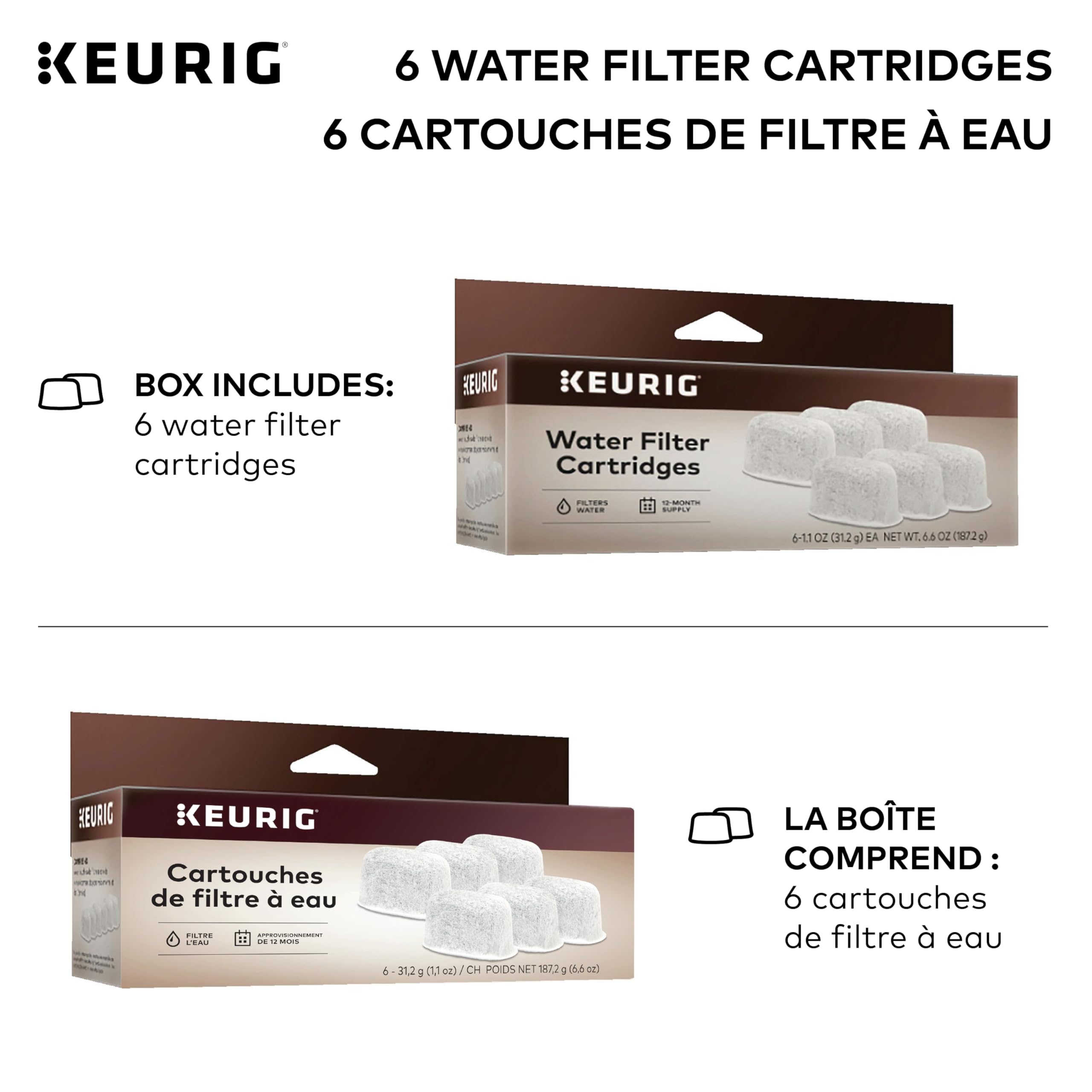 Keurig Water Filter Refill Cartridges, Replacement Water Filter Cartridges, 6 Count