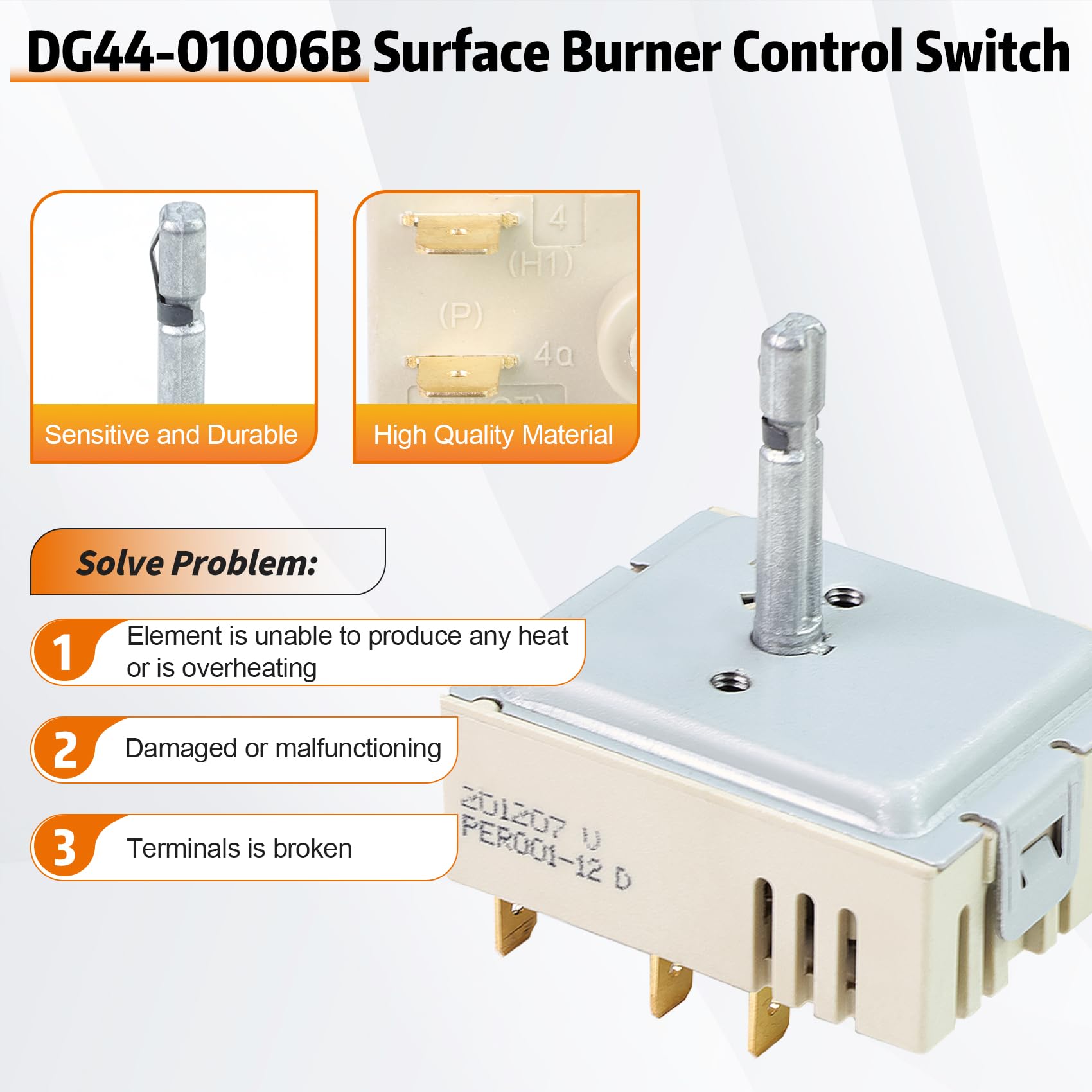 DG44-01006B Range Dual Surface Element Switch Replacement Numbers: AP6037530, PS11771631, EAP11771631 Part Number: PD00035203 Compatible with Samsung