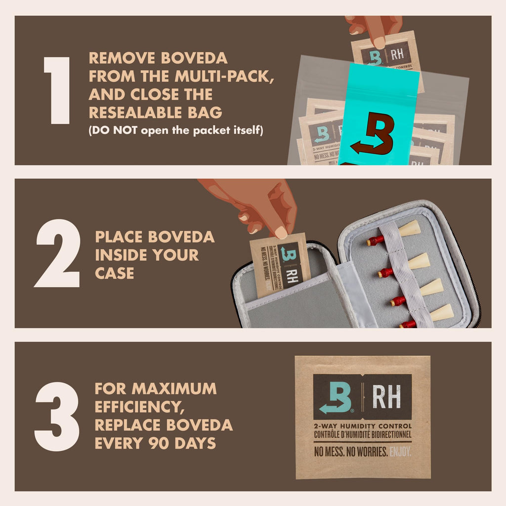 Boveda 84% Two-Way Humidity Control Packs for Woodwind Reeds – Size 8 – 10 Pack – Moisture Absorbers – Protects Against Drying & Spliting – Individually Wrapped Reed Humidifiers for Day-of Performance