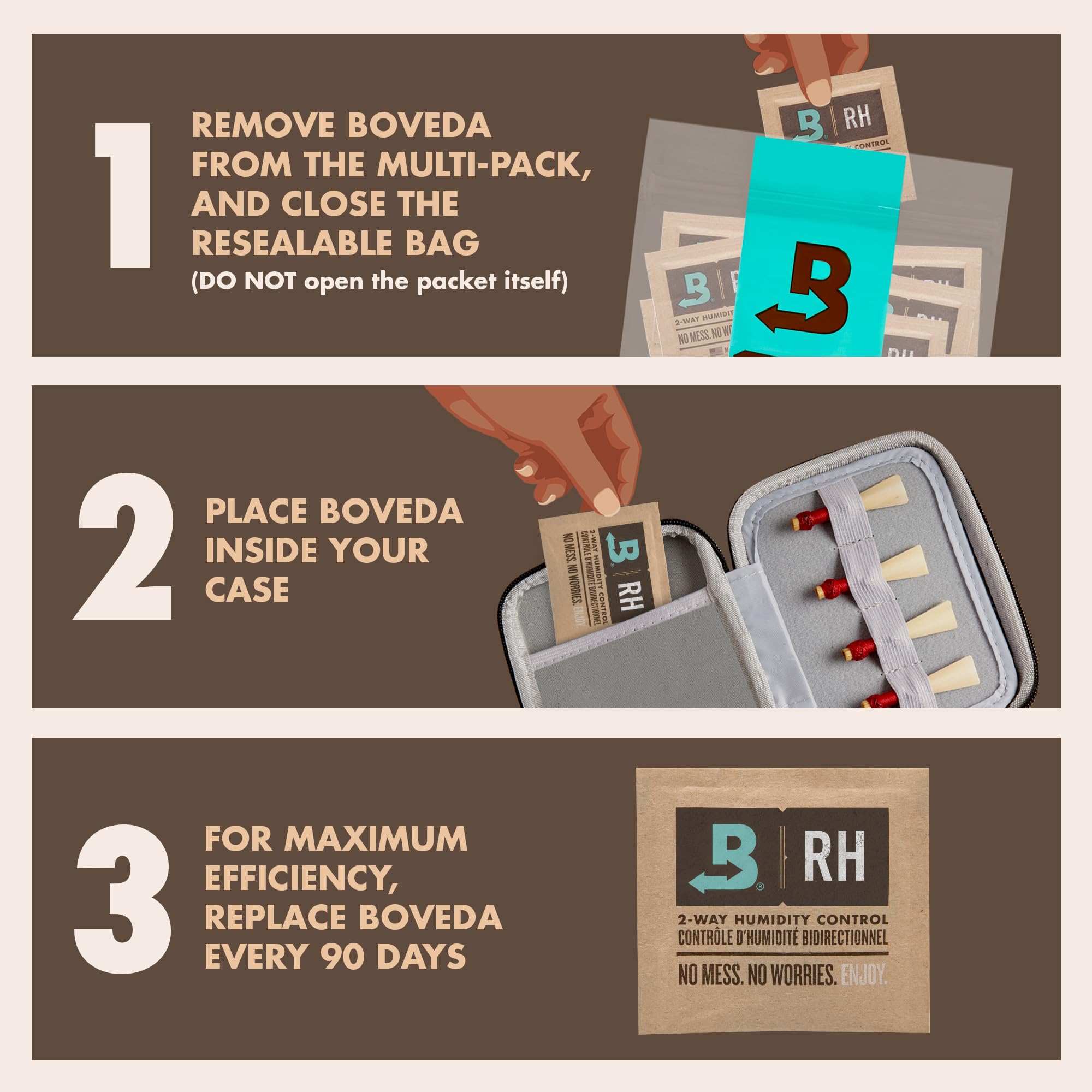 Boveda 84% Two-Way Humidity Control Packs for Woodwind Reeds – Size 8 – 10 Pack – Moisture Absorbers – Protects Against Drying & Spliting – Individually Wrapped Reed Humidifiers for Day-of Performance