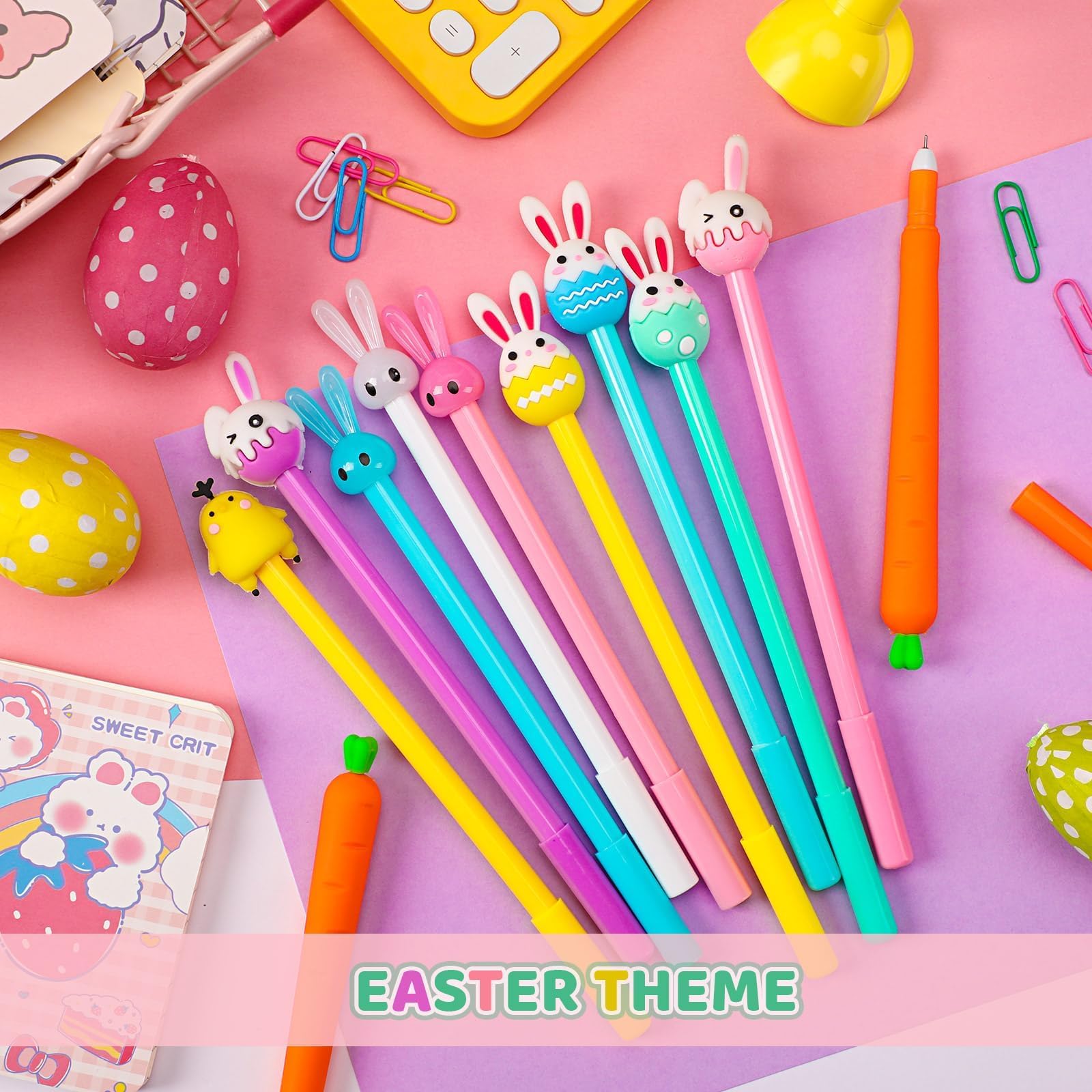 50 Pcs Easter Pens Cartoon Bunny Rabbit Carrot Pen,Gel Ink RollerBall Pens Bulk Cute Funny Novelty Writing Pen for Gift School Office Home Supplies