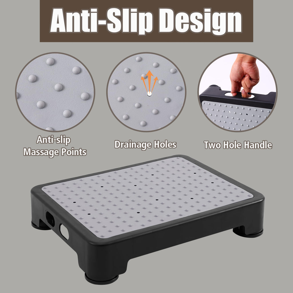CHIKILLA Adjustable Step Stool & Foot Stool (3.4" - 5"), Non-Slip Portable Half Step Platform for Seniors, Kids and Pregnant Women, Heavy Duty 650lbs Stair Assist for Car, Bed & Bath (Black-Gray)