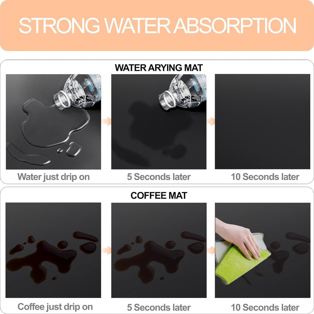 Coffee Mat-Coffee Bar Mat for Countertops, Hide Stain Absorbent Rubber Backed Quick Drying Mat Fit Under Coffee Maker Espresso Machine (Black, 16"x24")