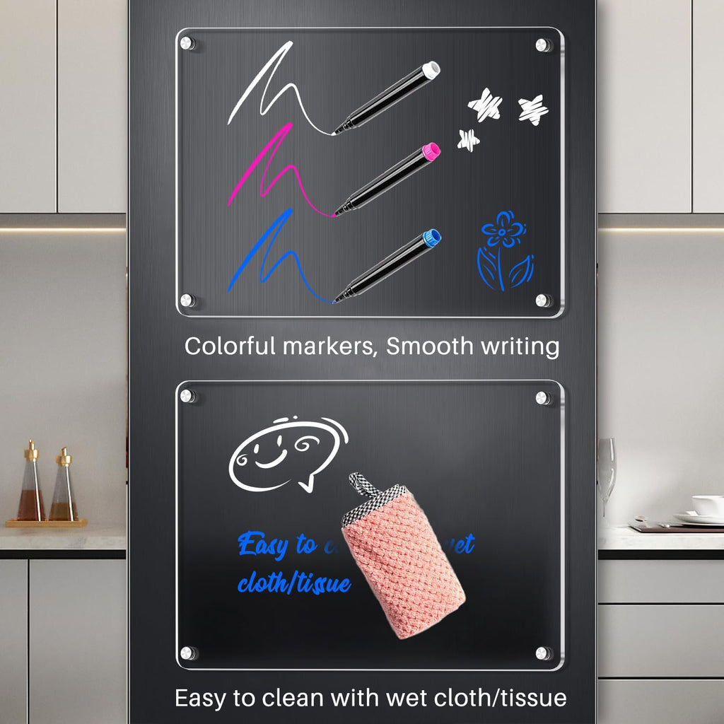 PETIARKIT Acrylic Calendar for Fridge, 16"x12" Clear Fridge Calendar Dry Erase Magnetic Planning Boards Set for Refrigerator with 6 Dry Erase Markers