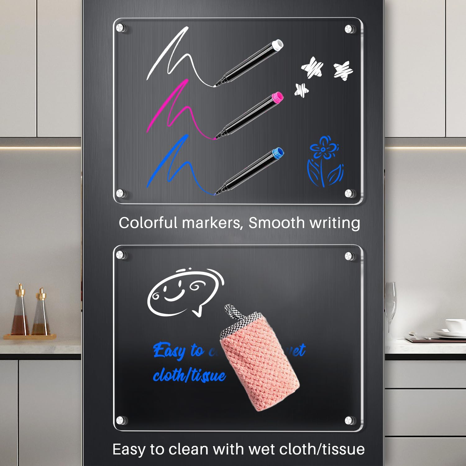 PETIARKIT Acrylic Calendar for Fridge, 16"x12" Clear Fridge Calendar Dry Erase Magnetic Planning Boards Set for Refrigerator with 6 Dry Erase Markers