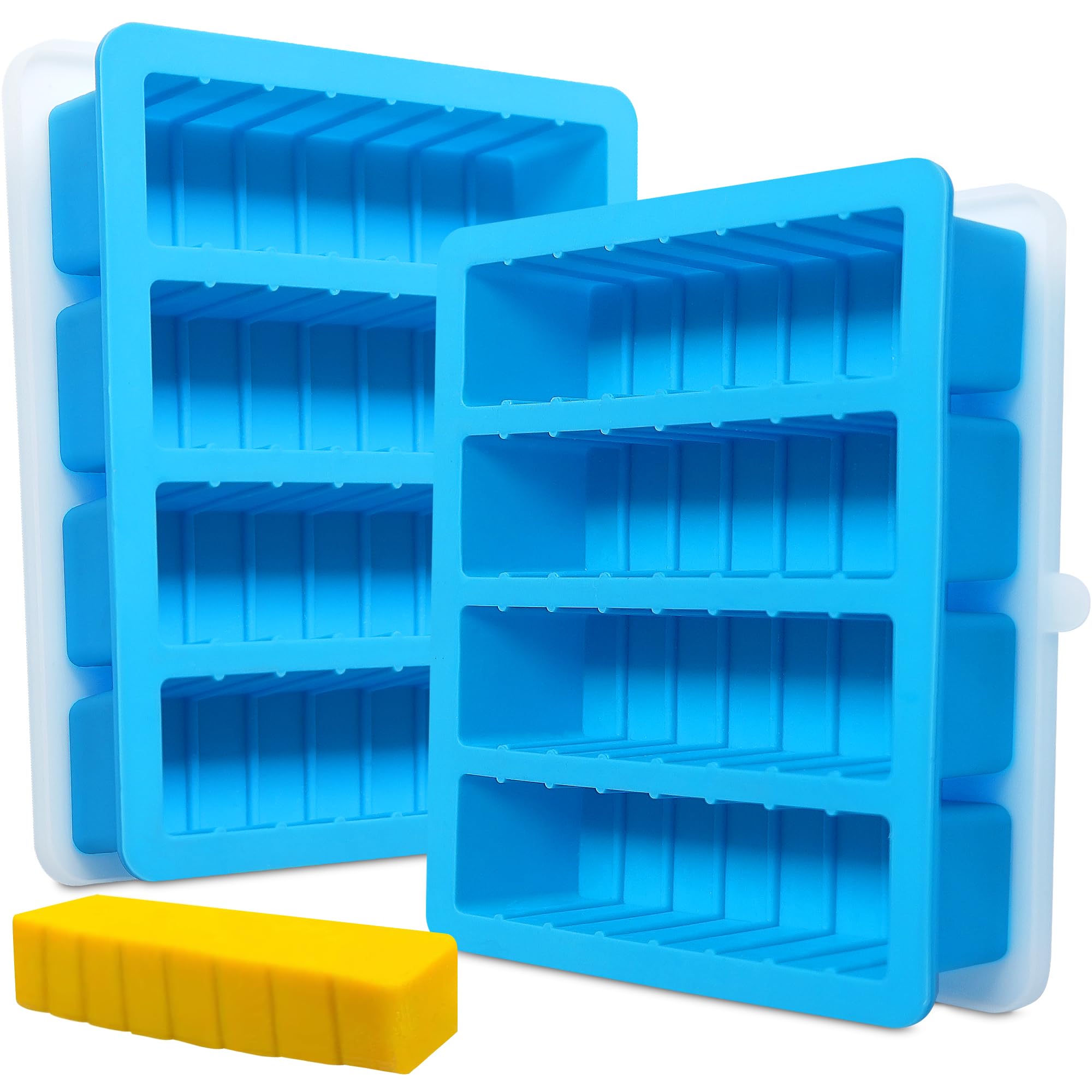 Sidosir 2PCS Butter Silicone Mold with Lid, Non-Stick Butter Mold Tray for Making Butter,Butter Mold with Measurements for Chocolate Making and Homemade Cakes Baking (Large with Measurements)
