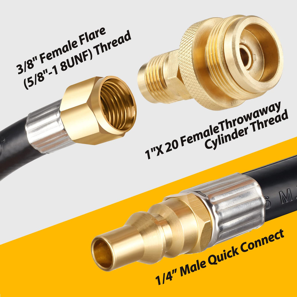 Bbcuepro 12FT Quick Connect Propane Hose for RV to Grill - 1/4" to 3/8" Female Flare - Connects 1 LB Portable Appliance to RV 1/4" Female Connect