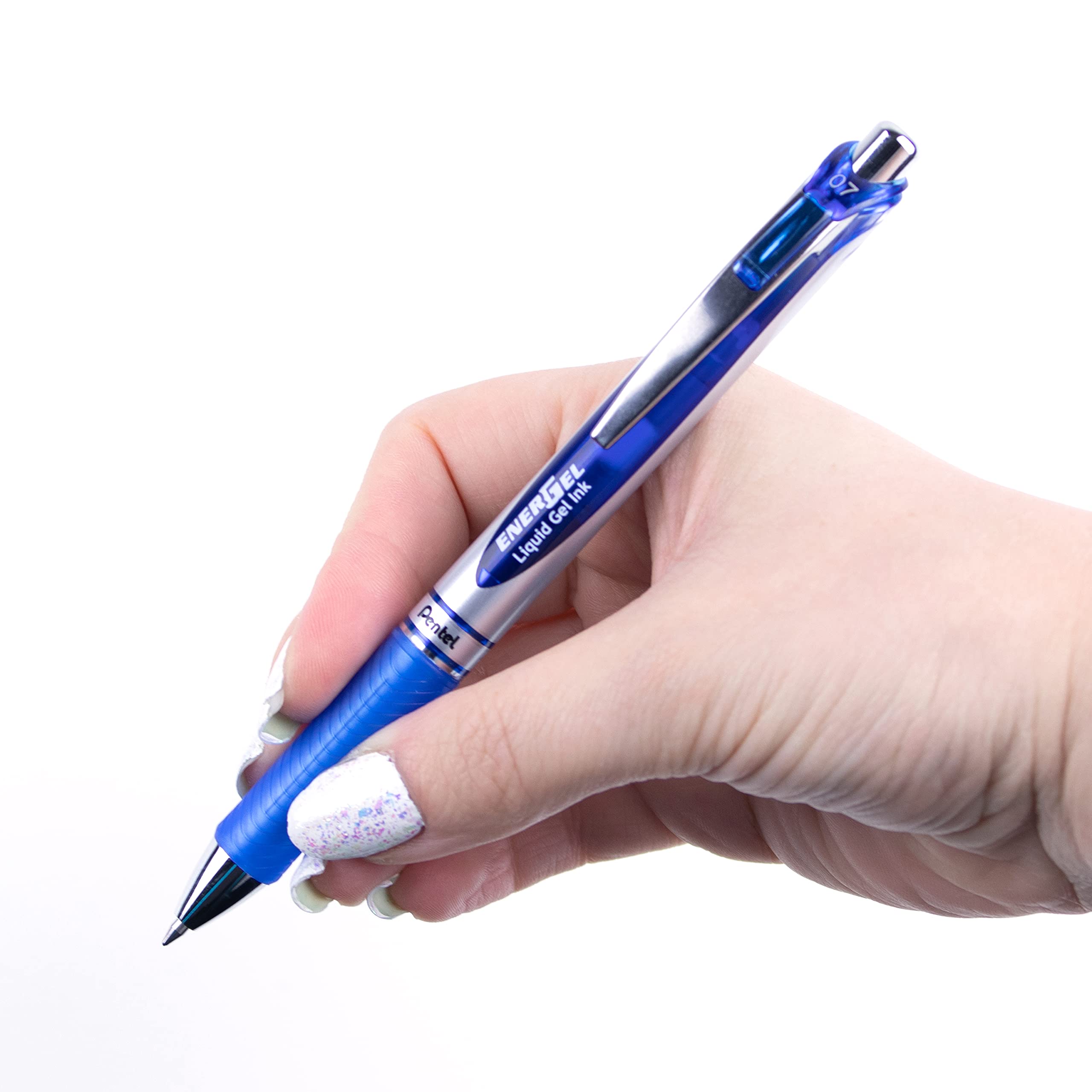 Pentel EnerGel Retractable Liquid Gel Rollerball, 0.7mm Medium Point, Blue Ink, Box of 12