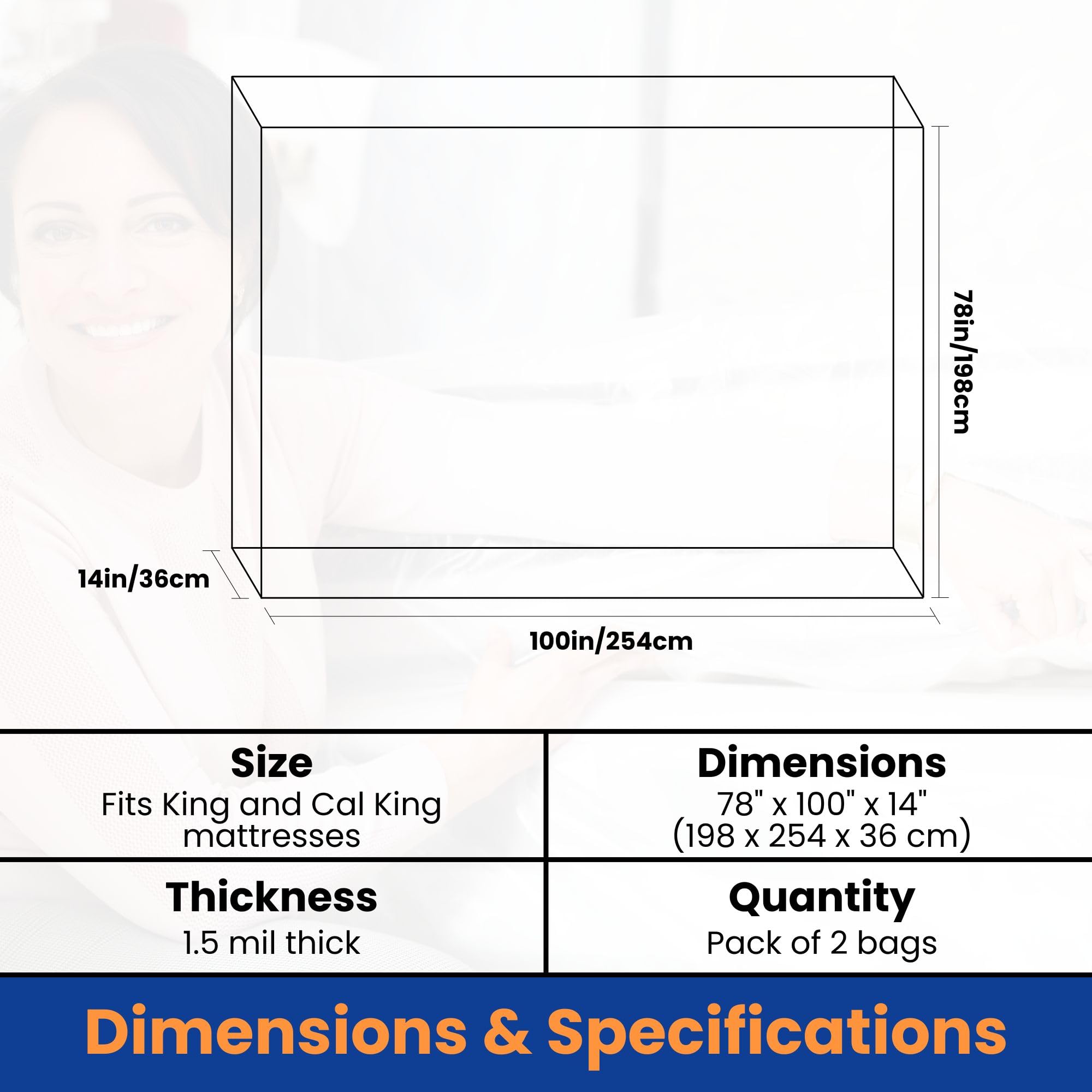 VICMORE 2 Pack King Size Mattress Bags for Moving and Storage — 78" x 100" Plastic Mattress Covers, Waterproof Protector for King and Cal King Beds, Mattress Disposal Bags