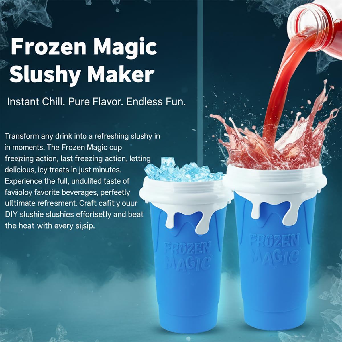 Slushy Maker Cup, Frozen Magic Squeeze Cup, 16.9 oz/500ml Slushy Squeeze Cup for Homemade Milkshake, Magic Slushy Maker Squeeze Cup, DIY Smoothie Maker, Ice Maker Cup Squeeze (1 in Blue)