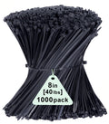 1000 Pack Zip Ties, 8 inch Cable Ties Black, Long Plastic Tie Wraps, Tensile Strength 40lbs, Cable Management Self-Locking Heavy Duty Nylon Wire Ties UV Resistant for Outdoor and Indoor