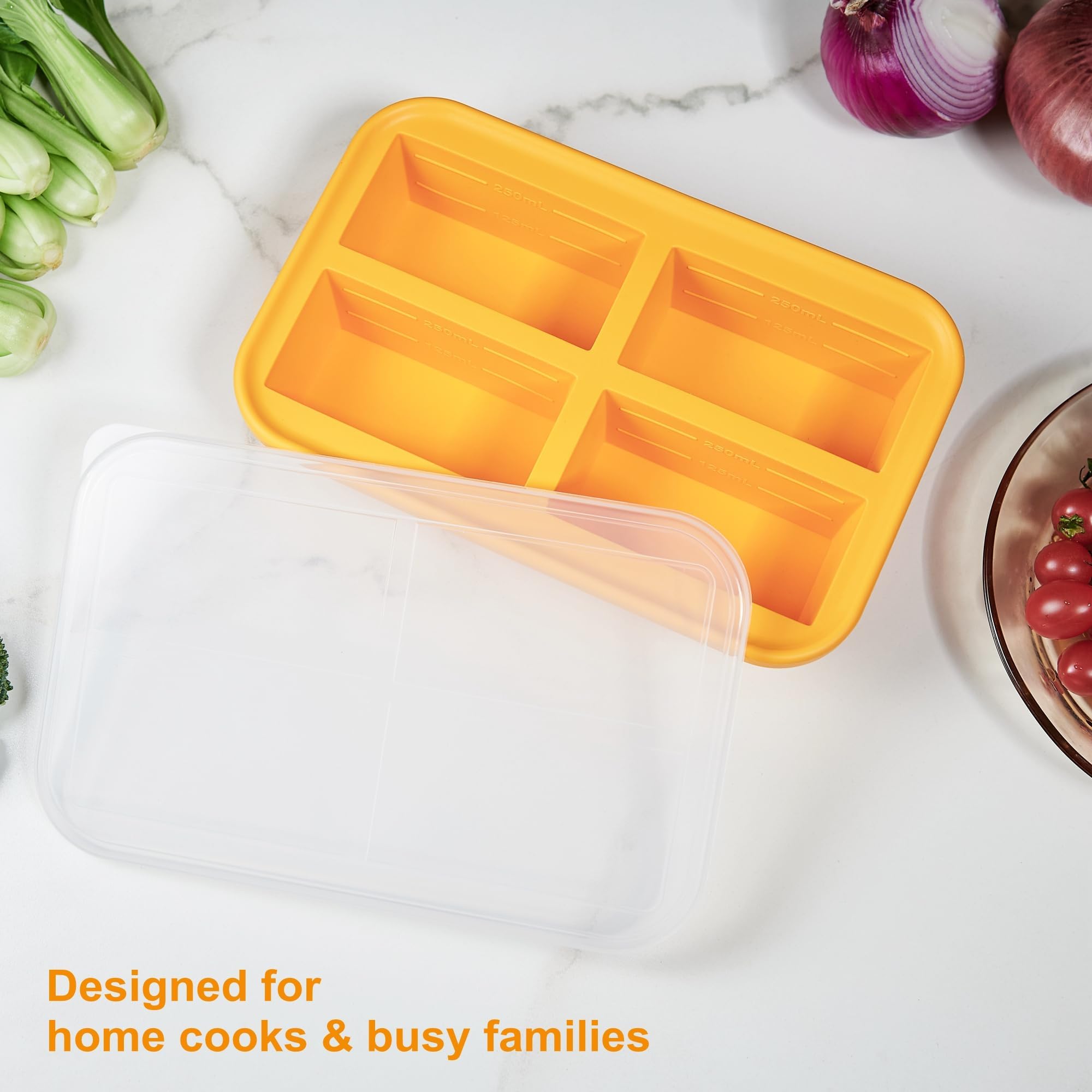 Bangp 1-Cup Silicone Freezer Trays with Lid,2 Pack,Easy-Release Silicone Freezing Tray for Soup Ice Cubes,Soup Freezer Molds,Freeze & Store Broth,Sauce,Leftovers - Makes 8 Perfect 1 Cup Portions