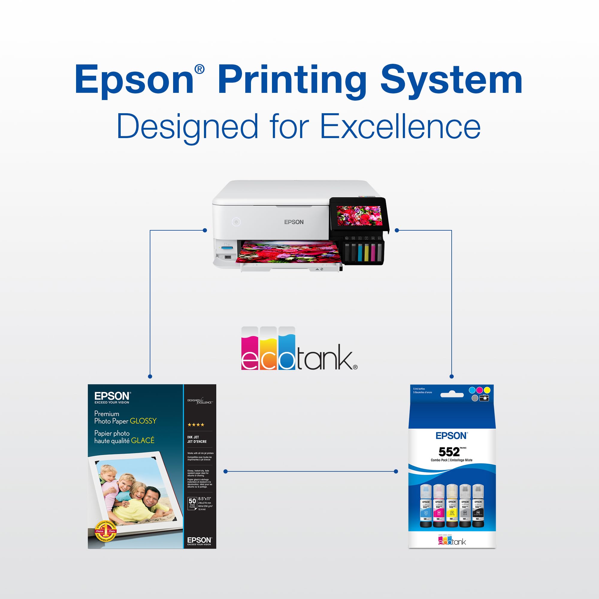 Epson 552 EcoTank Ink Ultra-high Capacity Bottle Magenta (T552320-S) Works with Photo ET-8500, 8550