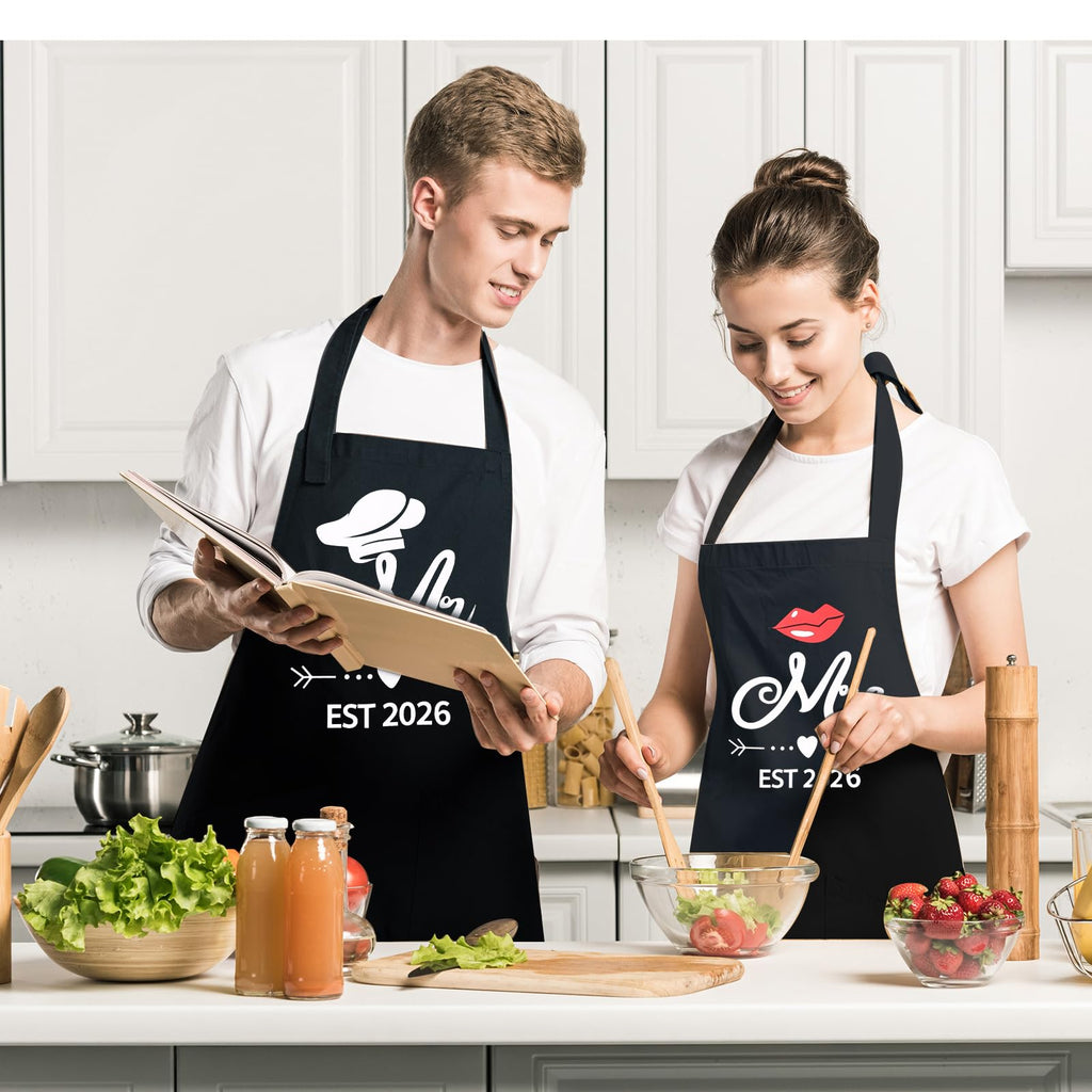 Mr and Mrs Est 2026 Mug and Apron Set, Wedding Engagement Anniversary Bridal Shower Gifts for Couple Mr and Mrs Smith Bride Groom Husband Wife Newlyweds Gifts