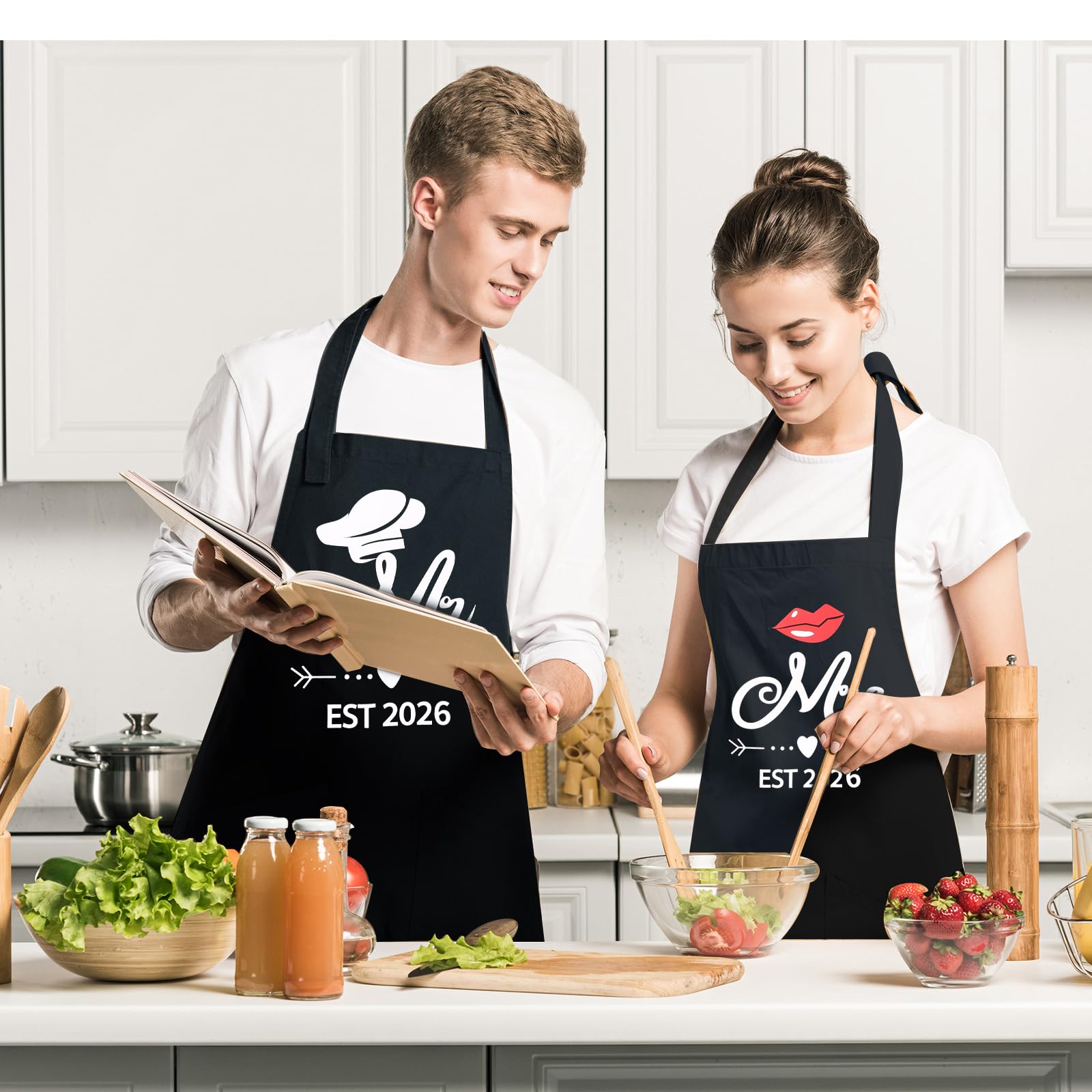 Mr and Mrs Est 2026 Mug and Apron Set, Wedding Engagement Anniversary Bridal Shower Gifts for Couple Mr and Mrs Smith Bride Groom Husband Wife Newlyweds Gifts