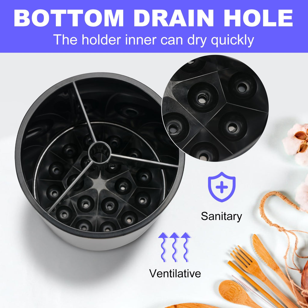 Kitchen Utensil Holder for Counter, Rotating Stainless Steel Utensil Organizer with Drainage Tray, 360°Rotating, Removable Divider, Large Cooking Utensil Crock