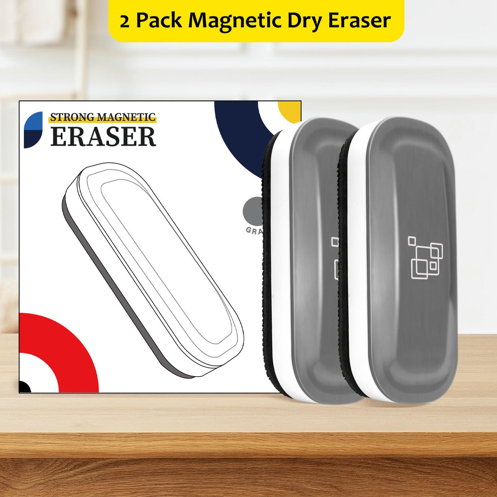 maxtek Magnetic Dry Erase Eraser, Whiteboard Dry Eraser, 2 Pack, Strengthened Magnetic Dry Eraser for Dry Erase Board, Glass Board, Calendar Board, Office and School Supplies (Gray)