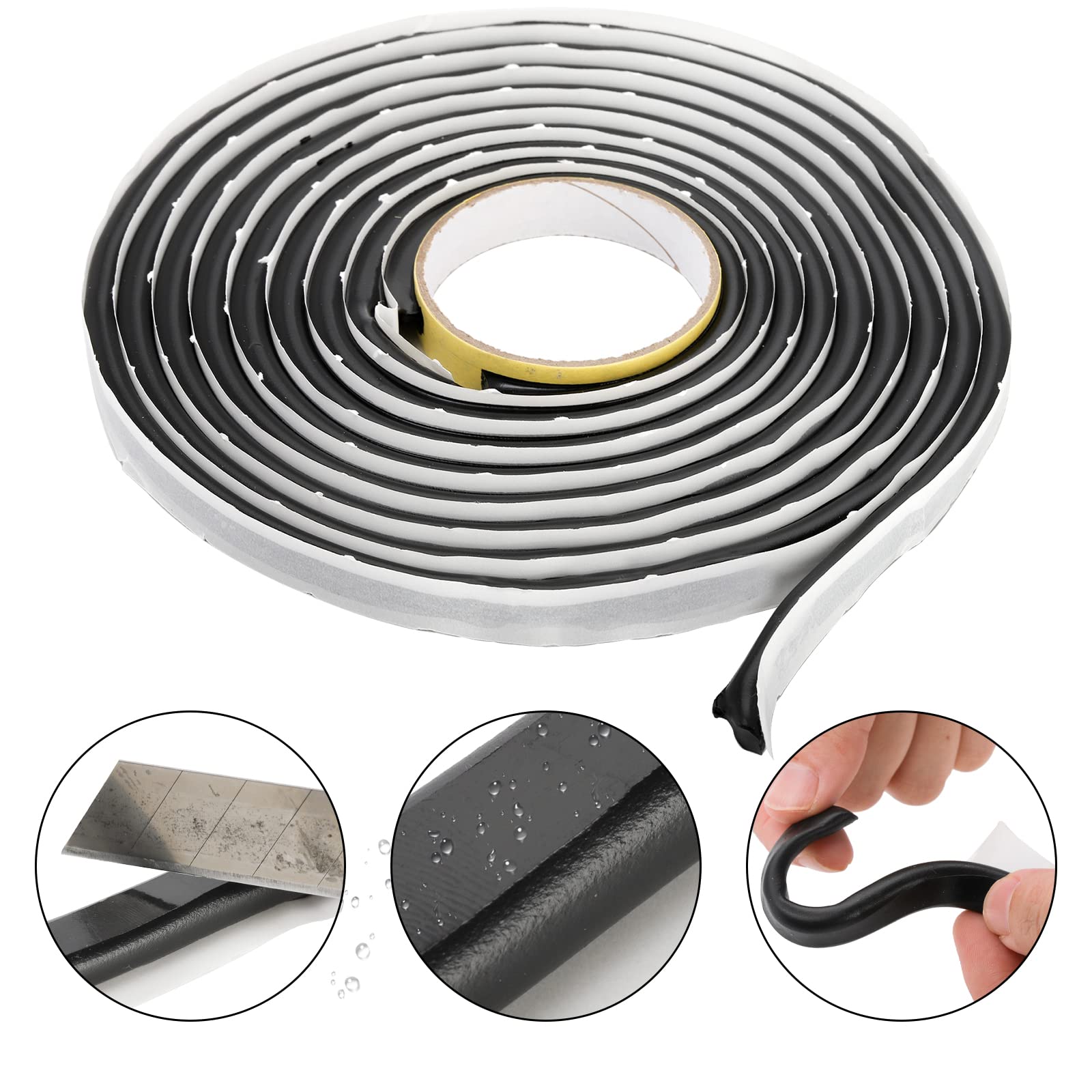 ZOOFOX 2 Pack Butyl Seal Tape, 3/8" x 30 Feet Black Rubber Sealant, Leak Proof Putty for RV Patching, Window Caulking, Door, Headlight, Windshield, Boat Sealing, Roof Patching
