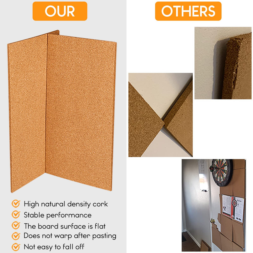 TUPARKA 6 Pack Cork Board Bulletin Boards 17"x8" - 1/4" Self-Adhesive Corkboards With 100 Push Pins for Wall, Home, School, Office Decorative