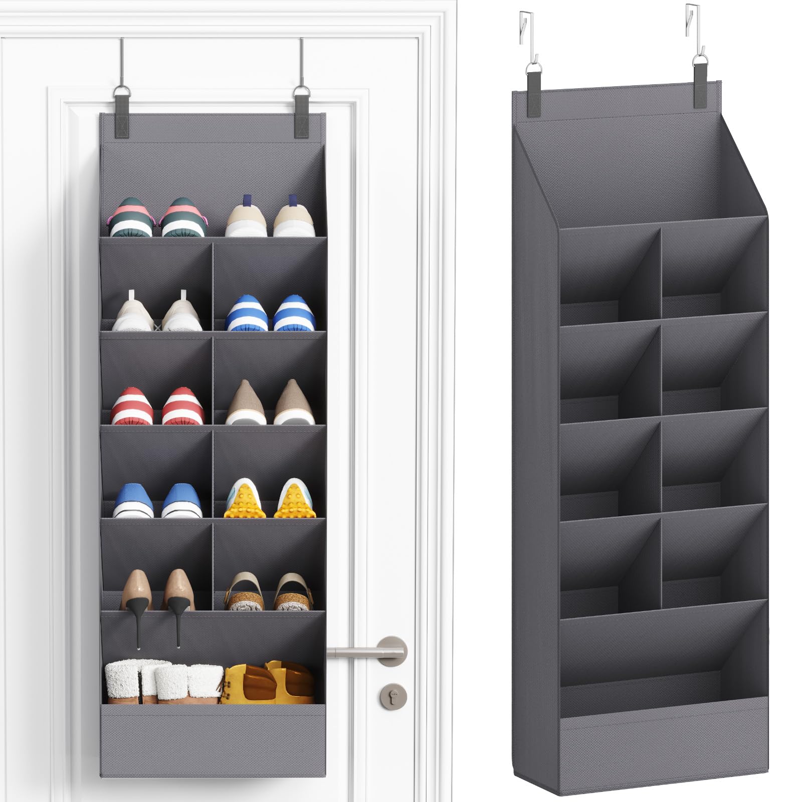 Lifewit Over The Door Shoe Organizers, Hanging Shoe Rack with 11 Large Pockets, 5 Layers Shoe Holder for Closet Door Storage Includes Boots, Toys, Water Bottles, Daily Necessities, 1 Pack, Grey