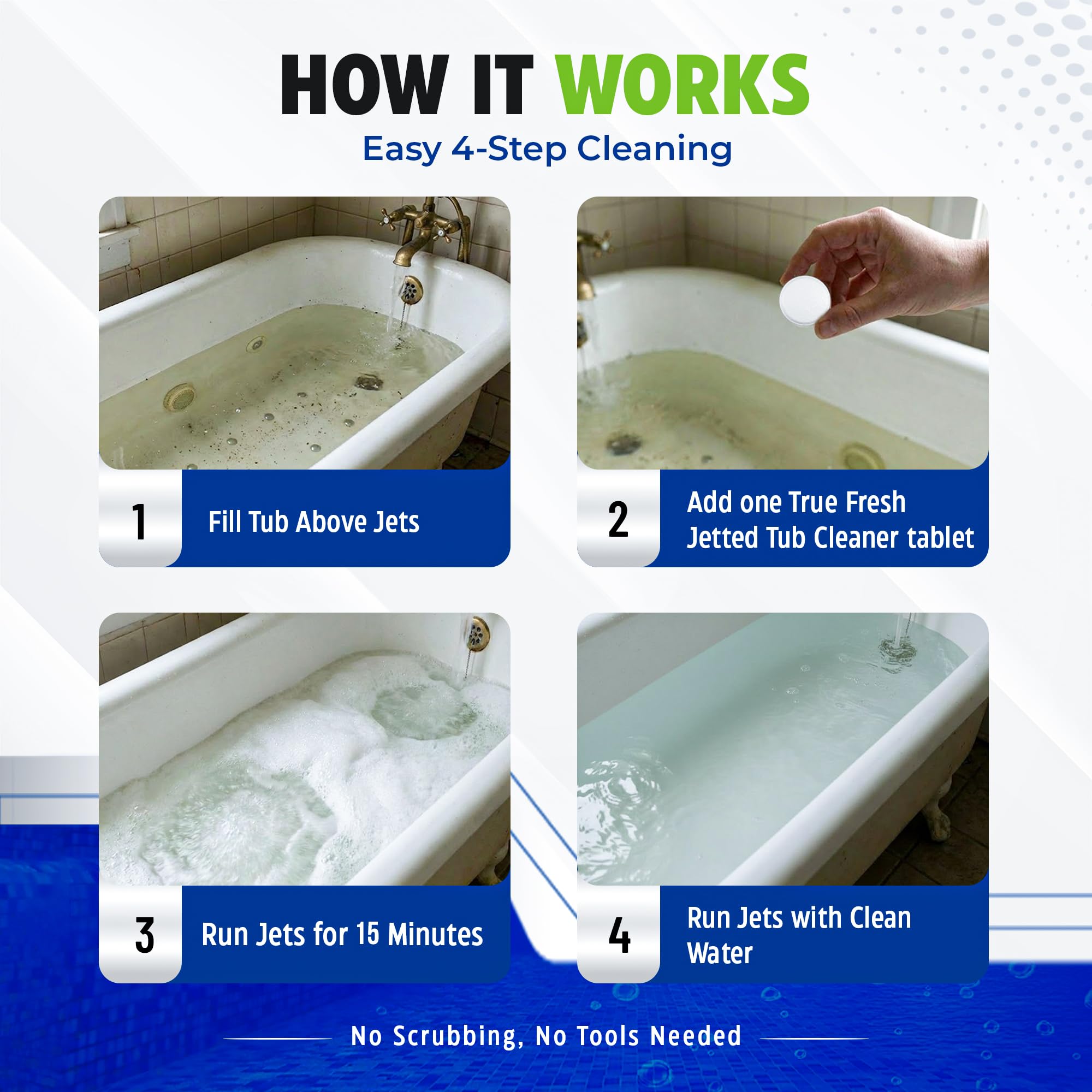 True Fresh Jet Tub cleaner bathtub jaccozi and whirpools cleaning tablets (12, Small)