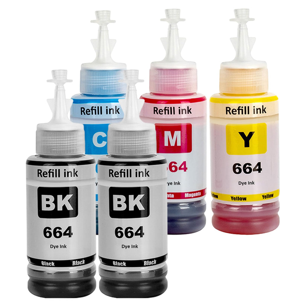 664 T664 Ink Refill Bottles Work with ET-2650 ET-2500 ET-2550 ET-2600 ET-4500 ET-14000 L100 L110 L120 L200 L210 L300 L350 L355 L550 L555 Printer(5-Pack)