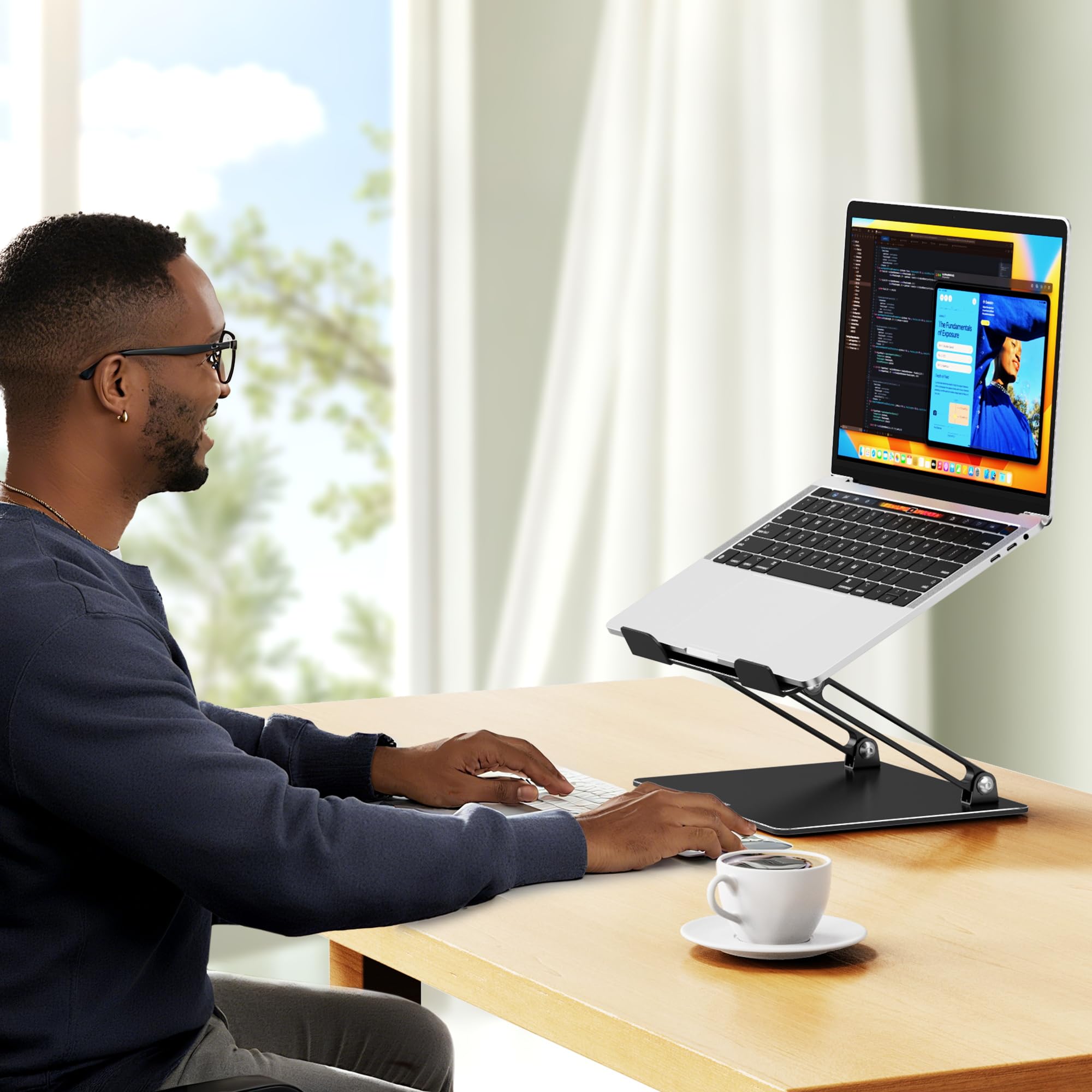Besign LS10 Laptop Stand for Desk, Ergonomic Adjustable Notebook Tablet Stand, Riser Holder Computer Stand Compatible with Air, Pro, Dell, HP, Lenovo More 10-14" Laptops, Lapdesks (Black)