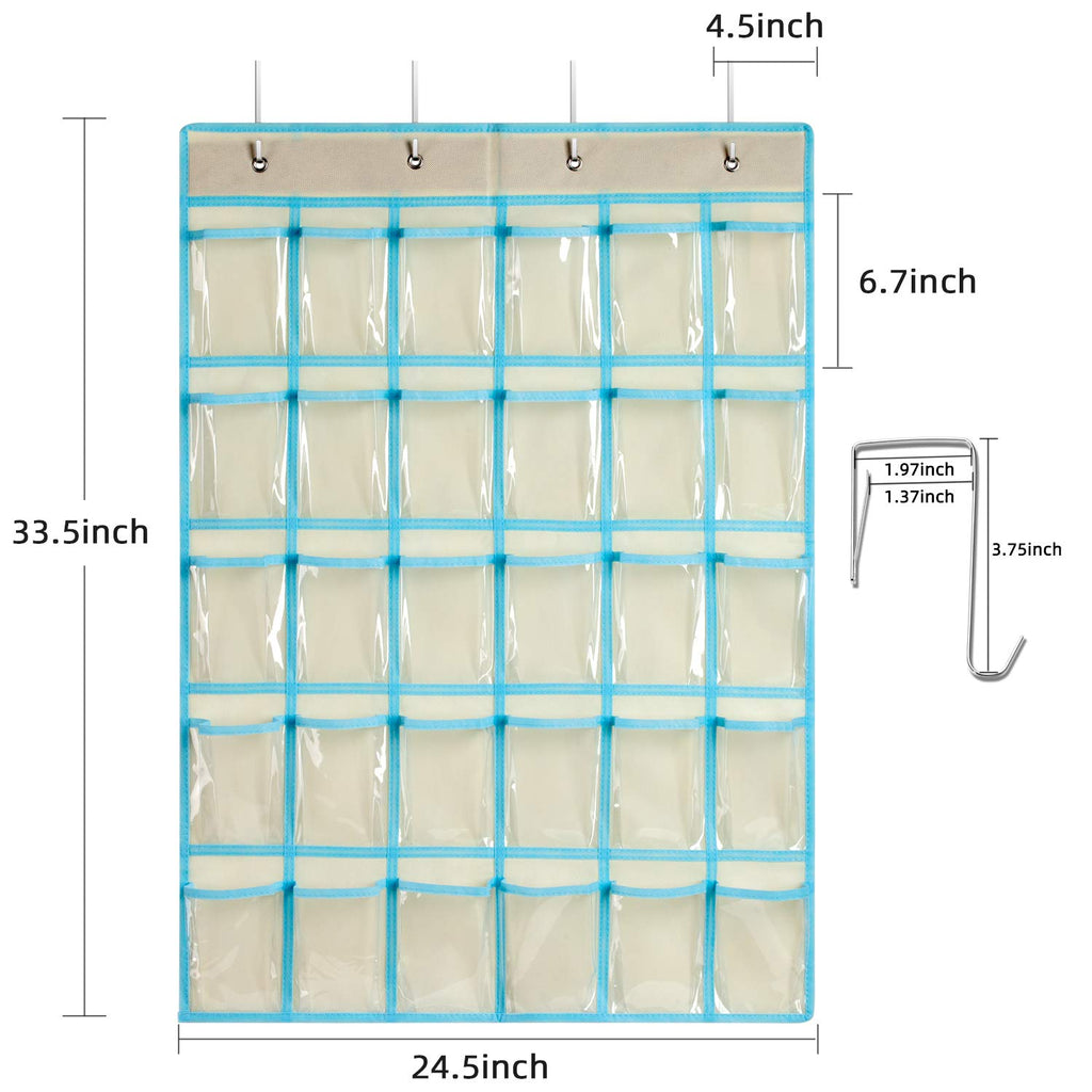 KEEPJOY Hanging Cell Phone Organizer, Classroom Pocket Chart for Calculator Holder with 30 Pockets,Size:33.5 x 24.5 Inch Clear Pocket Chart (Off White)