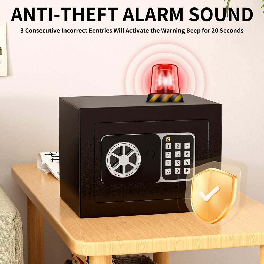 KABISAFE Safe Box 0.3 Cubic Feet, Small Safe with Digital Keypad and Key, Anti Theft Safe for Jewelry Watch Cash, Personal Money Safe for Home (Black)