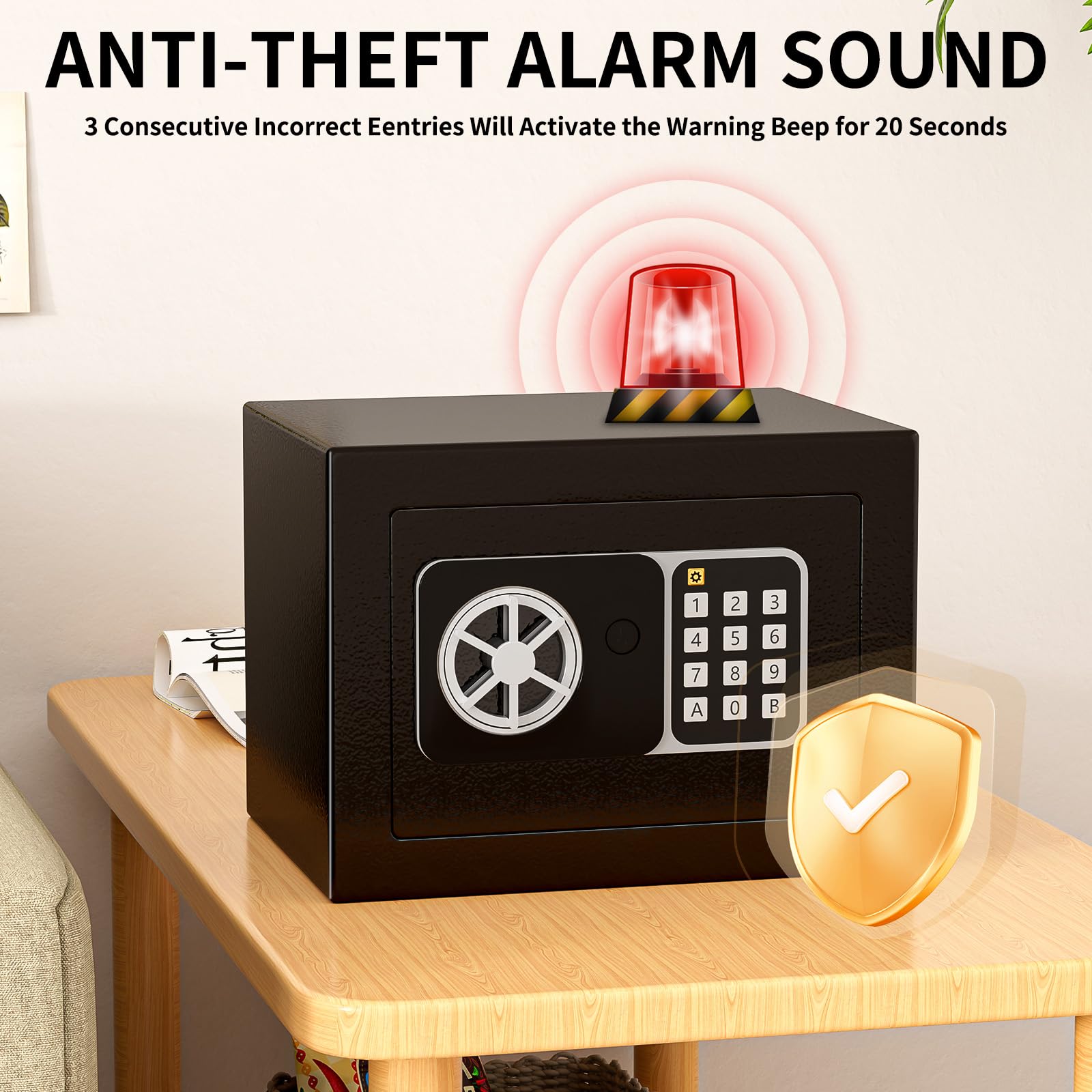 KABISAFE Safe Box 0.3 Cubic Feet, Small Safe with Digital Keypad and Key, Anti Theft Safe for Jewelry Watch Cash, Personal Money Safe for Home (Black)