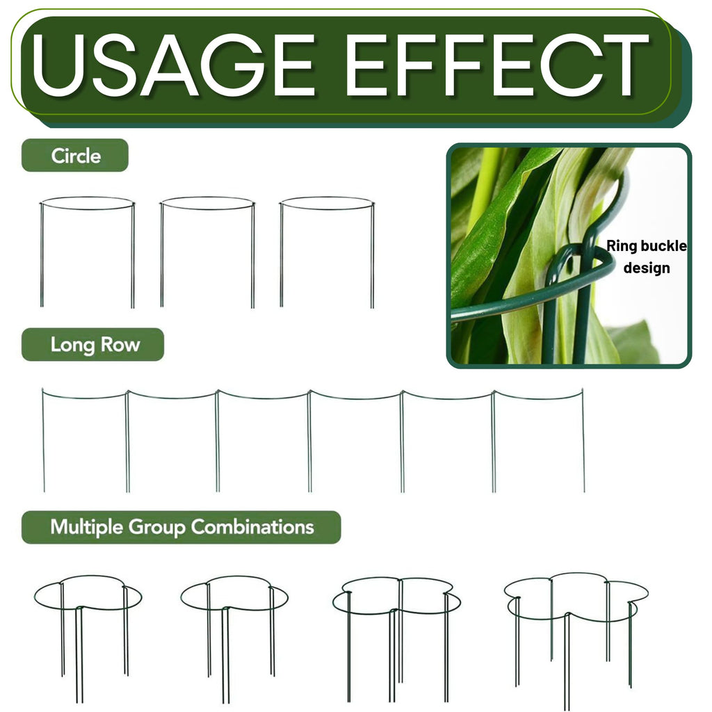 8 Pack Half Round Plant Support for Indoor Outdoor - 15.7", Durable Metal Plant Support Rings with Cuttable Plant Ties to Hold Up Plants Peony, Tomatoes, Hydrangea, Rose