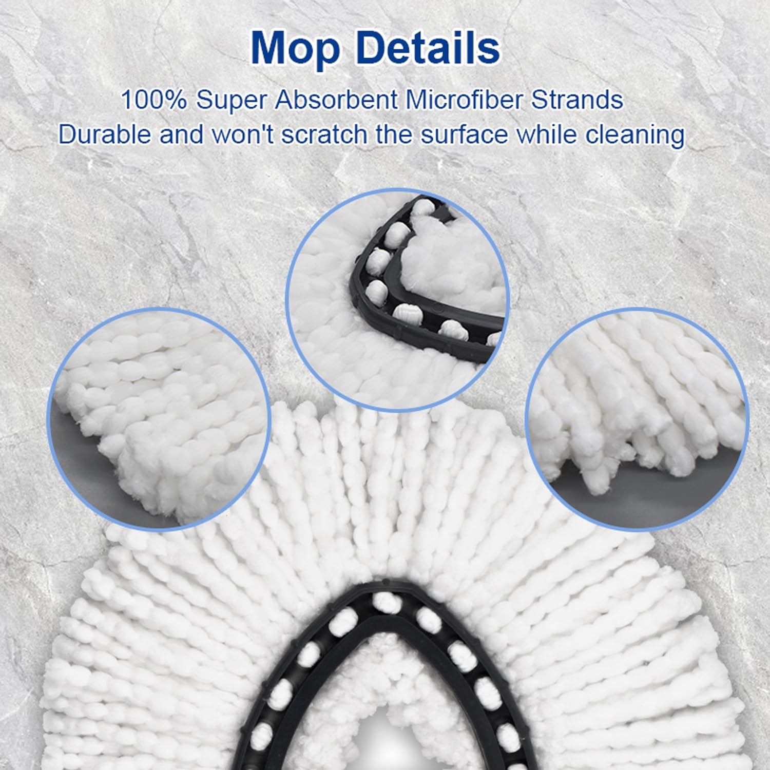 6 Pack White Easywring Microfiber Mop Head 1 Rotating Mop Base Compatible with O-Ceda EasyWrin Mop Heads Refills ,Spin Mop replacement heads For Easy House Cleaning Floor Mopping