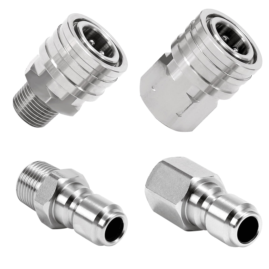 RIDGE WASHER Quick Connect 3/8 Inch Pressure Washer Adapter Set, Stainless Steel Fittings, Female and Male NPT Thread, 4 Pcs