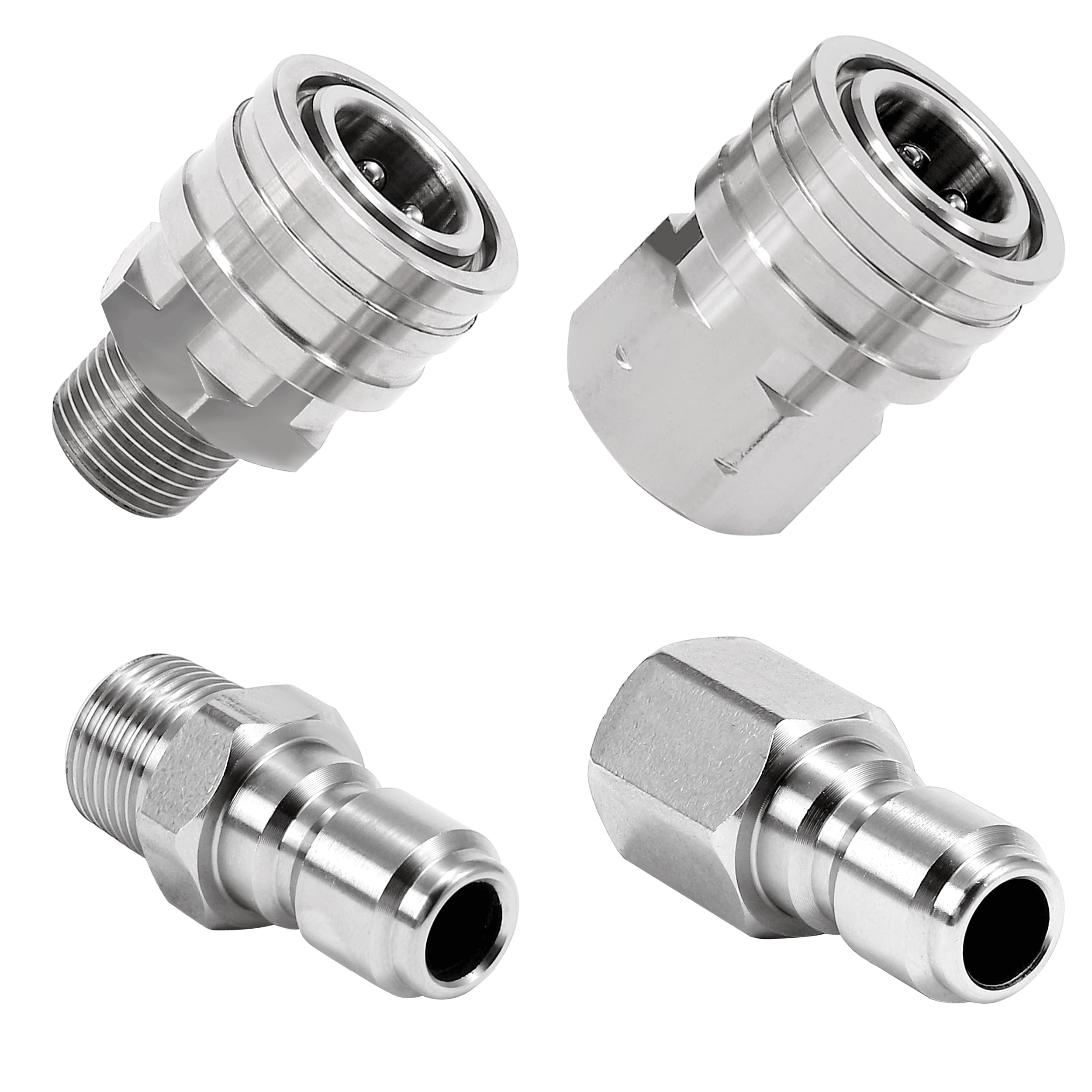 RIDGE WASHER Quick Connect 3/8 Inch Pressure Washer Adapter Set, Stainless Steel Fittings, Female and Male NPT Thread, 4 Pcs