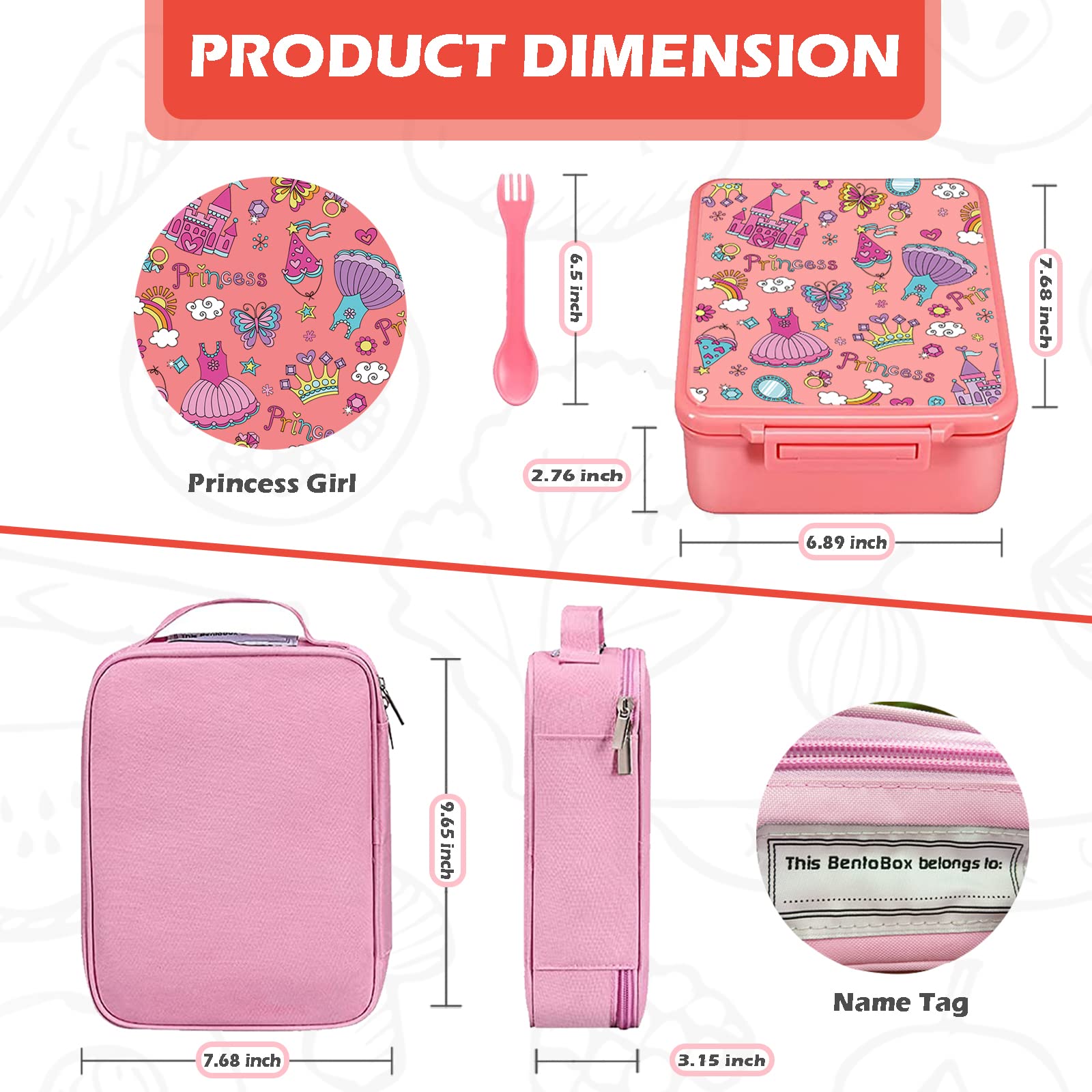 WAKSOX Bento Lunch Box Lunch Containers 4 Compartments with Soup Thermos for Hot and Cold Food Jar/Spoon/Lunch Bag Insulated Leak Proof for Girls
