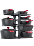 MUDEELA 8-Tier Pots and Pans Organizer under Cabinet, 15.83" Height Heavy Duty Pot Pan Organizer Kitchen Cabinet Organization and Storage, Adjustable Pot Rack for Frying Pan, Cast Iron Skillet, Black