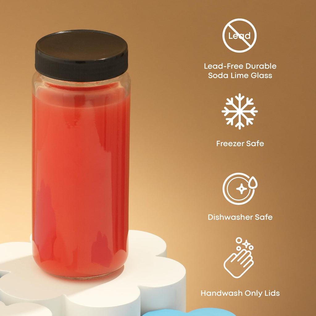 JoyJolt Glass Bottles, 16 oz Set of 8 With Caps and Labels for Fridge. Containers for Juice, Cold Brew, Smoothies